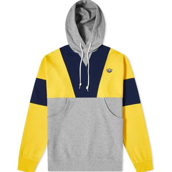 Adidas Originals MENS Samstag Panel Hoody Grey/Yellow FM2209 - Picture 3 of 6